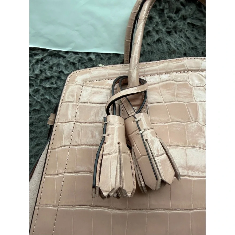 NWOT Kate Spade New York Women's Croc-Embossed Leather & Suede Satchel Bag Pink